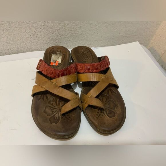 BORN Brown & Red Strappy Leather Sandals size 7/38 - Picture 1 of 9